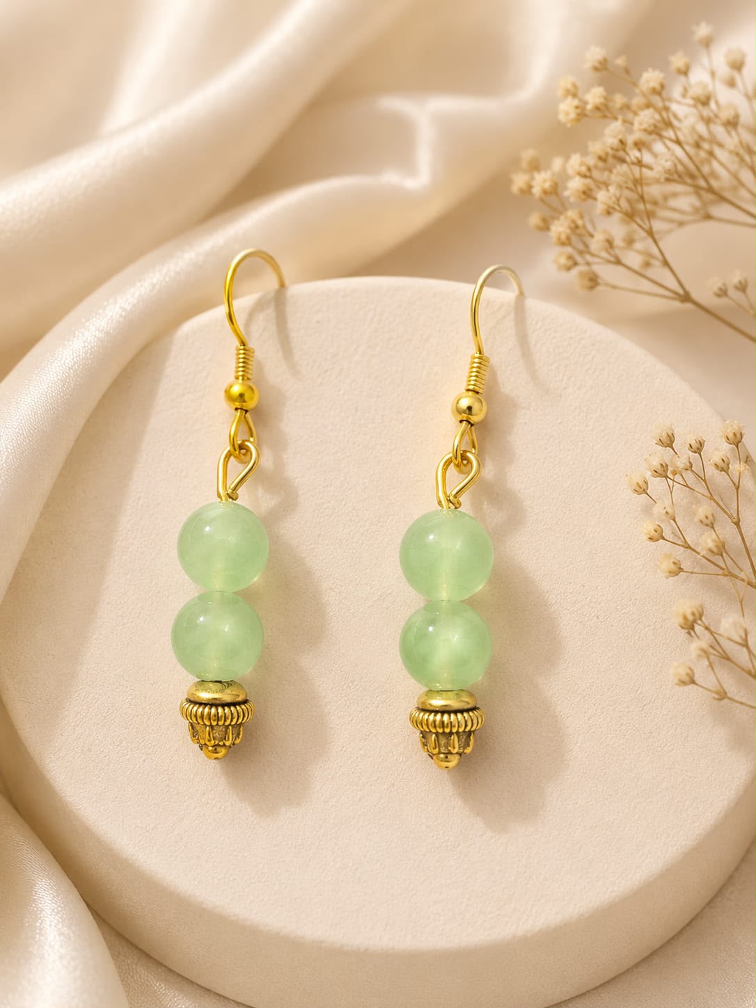 Green Aventurine earrings in 18K gold plated silver