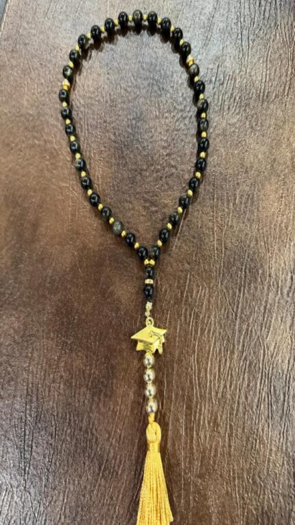 Black and gold obsidian graduation dhikr beads, 8 mm