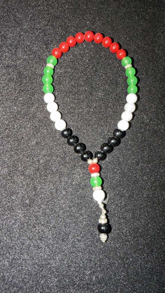 Palestine- white, green and red Jade, Onyx, 8 mm
